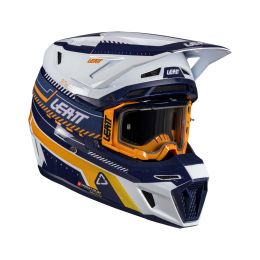 Casco motocross LEATT Moto 8.5 Composite bianco blu arancio con maschera 5.5
