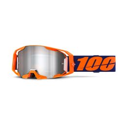 Maschera motocross 100% ARMATIC neon arancio lente specchio argento