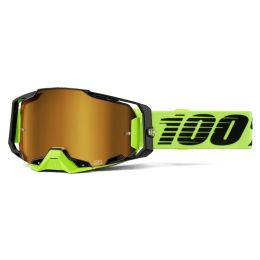 Masque de motocross Armega 100 % jaune néon avec lentille miroir dorée