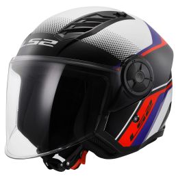 Casque Jet LS2 OF616 AIRFLOW II Rush Blanc Brillant Bleu Rouge