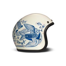 Jet Helm Cafe Racer DMD RETRO Tigre Weiß Blau