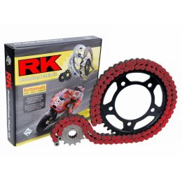 Kit trasmissione RK catena XRE aperta rosso 110 maglie 520 corona nera 45 z pignone 14 z