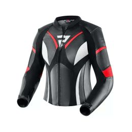 Giacca moto donna in pelle REBELHORN REBEL nera/rossa fluo/bianca