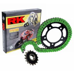 Kit trasmissione RK catena XRE aperta verde 112 520 corona nera 47 pignone silenziato 16 z