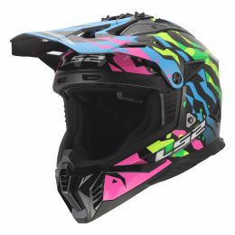 Casco cross LS2 MX708 FAST II GROTESK blu rosa verde