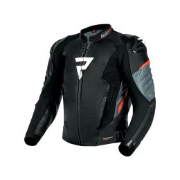 REBELHORN VELOCE Men's Leather Motorcycle Jacket Black/Fluorescent Red