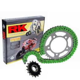 Kit trasmissione RK catena XRE aperta verde 114 maglie 520 corona 50 pignone silenziato 14