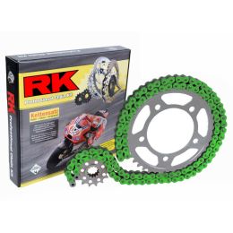 Kit trasmissione RK catena XRE aperta verde 114 maglie 520 corona 47 z pignone racing 13 z
