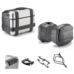 Kit GIVI bauletto valigia TREKKER LITE alluminio grigio/nero 46/35L per SUZUKI DL V STROM