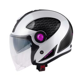 Casque Jet KAPPA KV35 Double Visor Dexter Blanc Brillant Noir Fuchsia