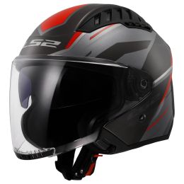 Casque Jet LS2 OF600 COPTER II Diston Gris Rouge Brillant