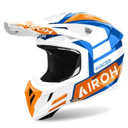 Motocross-Helm AIROH Aviator Ace 2 Sake Weiß Blau Orange glänzend