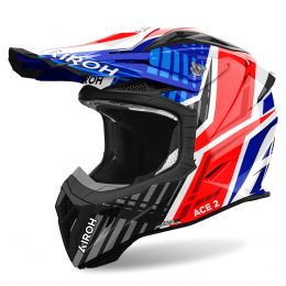 Motocross-Helm AIROH Aviator Ace 2 Proud Schwarz Blau Rot Glanz