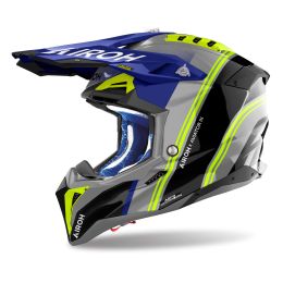 Casco Motocross AIROH Aviator 3 Hima Nero Grigio Blu Lucido