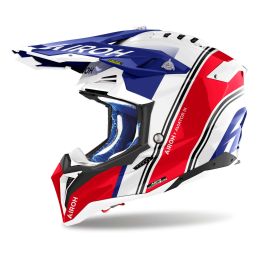 Casco Motocross AIROH Aviator 3 Hima Bianco Blu Rosso Lucido