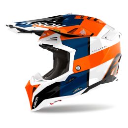 Casco Motocross AIROH Aviator 3 Monarch Blu Bianco Arancio Lucido