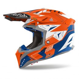 Casque de Motocross AIROH Aviator 3 Spin Bleu Orange Fluo Mat