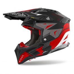 Motocross-Helm AIROH Aviator 3 Spin Schwarz Rot Matt