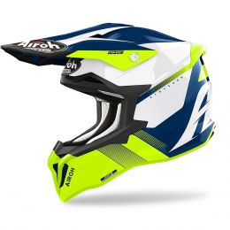 Motocross-Helm AIROH Strycker Blazer Weiß Blau Gelb glänzend