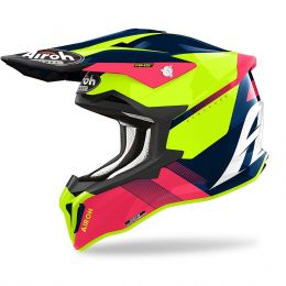 Motocross Helmet AIROH Strycker Blazer Yellow Blue Pink Gloss