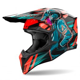 Motocross-Helm AIROH Wraaap Cyber Orange glänzend