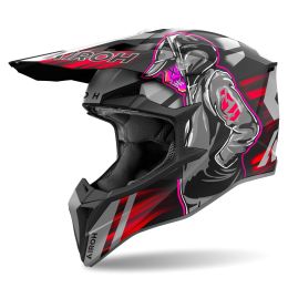 Motocross-Helm AIROH Wraaap Cyber Matt Rot