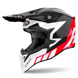 Motocross-Helm AIROH Wraaap Reloaded Weiß Schwarz Rot glänzend