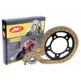 Kit trasmissione JMT catena X aperta oro 114 maglie 520 corona nera 48 pignone racing 14 z