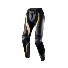 REBELHORN REBEL Schwarze/Goldene Leder Motorradhose für Frauen