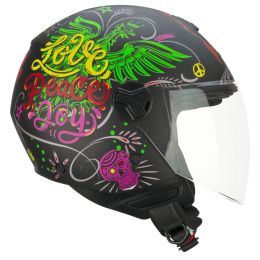 Jet Helm CGM 167S FLO JOY Schwarz Hellblau Grün Matt Langes Visier
