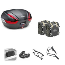GIVI V47 Top Case Kit CANYON Carbon/Red 47/30L for MOTO GUZZI V85 TT