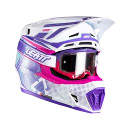 Casco motocross LEATT Moto 7.5 bianco viola fucsia con maschera 4.5