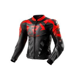 REBELHORN INFERNO Men's Leather Motorcycle Jacket Black/Fluo Red
