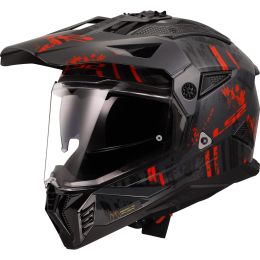 Casco Enduro Dual Road LS2 MX702 PIONEER II Crazy Nero Opaco Grigio Rosso