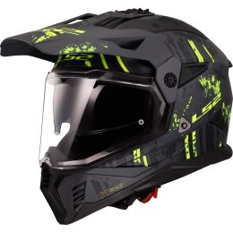 Casco Enduro Dual Road LS2 MX702 PIONEER II Crazy Nero Opaco Giallo Hi-Viz