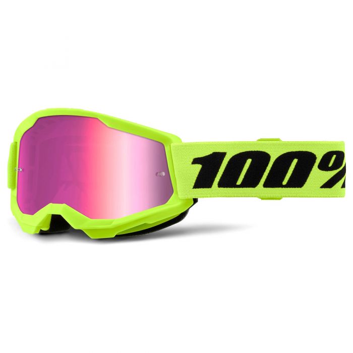 100% 50032-00010 maschera motocross strata 2 junior neon giallo lente  specchio rosa