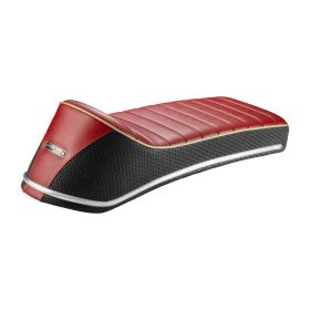 Sella sportiva TREZZI Clubman Short nero/rosso RAL 3003 stemma Lambretta