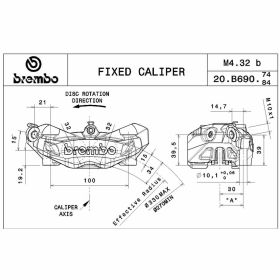 BREMBO front radial brake caliper 20B69074 piston 32 mm pitch 100