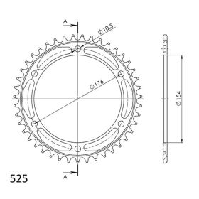 CORONA IN ACCIAIO PASSO 525 - Z 44 DENTI (DIS.10619)