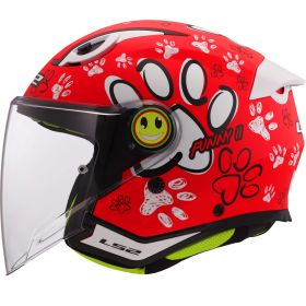 Casque de Moto Enfant LS2 OF622 FUNNY II Paws Rouge Mat