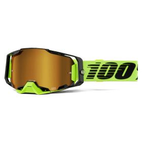 Masque de motocross Armega 100 % jaune néon avec lentille miroir dorée