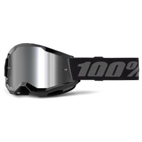Masque Motocross 100% Strata 2 Noir Lentille Miroir Argentée