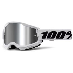 Motocross Maske 100% Strata 2 Weiß Silber Mirror Linse