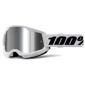 Masque Motocross 100% Strata 2 Blanc Lentille Miroir Argentée