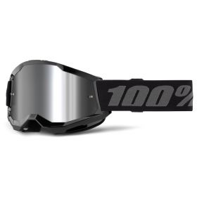 Motocross Maske 100% Strata 2 Junior Schwarz Silber Mirror Linse