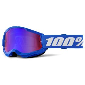 Masque Motocross 100% Strata 2 Junior Bleu Lentille Miroir Rouge Bleu