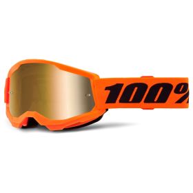 Masque Motocross 100% Strata 2 Junior Neon Orange Lentille Miroir Or
