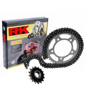 Kit trasmissione RK catena XRE aperta nero 108 maglie 525 corona 45 pignone silenziato 16