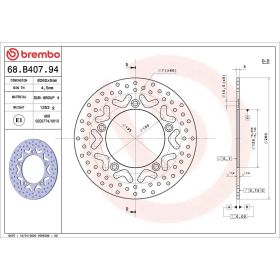 Disque de frein fixe BREMBO 68B40794 série dorée D.260 épaisseur 5mm 5 trous pour KYMCO