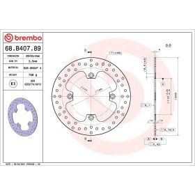 Disque frein fixe BREMBO 68B40789 série or en acier inoxydable D.240 épaisseur 4mm 4 trous